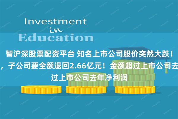 智沪深股票配资平台 知名上市公司股价突然大跌！集采违约，子公司要全额退回2.66亿元！金额超过上市公司去年净利润